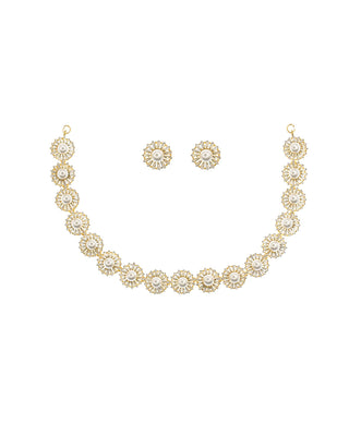 Darpan Pearl AD Necklace Set – Elegant American Diamond and Pearl Jewelry for Special Occasions White Background