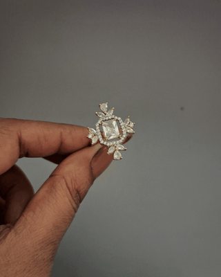 Designer Cocktail Ring - American Diamond Ring | Front Close-Up | Buy Online India | Zevarly