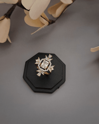 Designer Cocktail Ring - American Diamond Ring | Side Angle View | Buy Online India | Zevarly