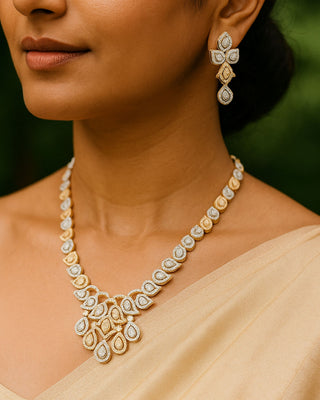 Dia AD Choker Necklace - AD Necklace Set | Main Product View | Buy Online India | Zevarly