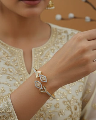 Diva Spacious CZ Dazzling Bracelet - AD Necklace Set | Main Product View | Buy Online India | Zevarly