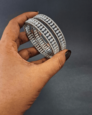Drishti Silver Plated AD Bangles - AD Bangles | Side Angle View | Buy Online India | Zevarly
