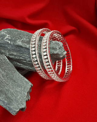 Drishti Silver Plated AD Bangles - AD Bangles | Side Angle View | Buy Online India | Zevarly