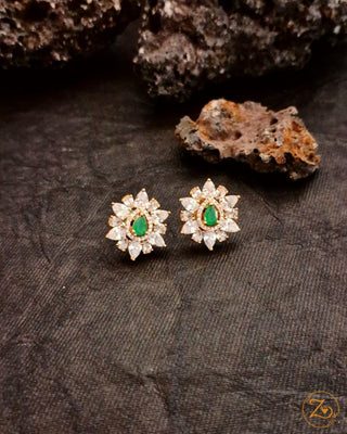 Zevarly Nitya Studs Green Stone