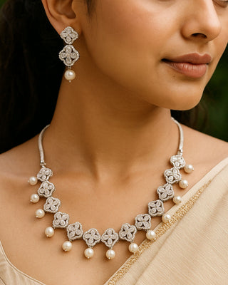 Emiliya AD Necklace Set - AD Necklace Set | Main Product View | Buy Online India | Zevarly