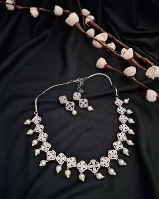 Emiliya American Diamond Pearl Necklace Set Main Image