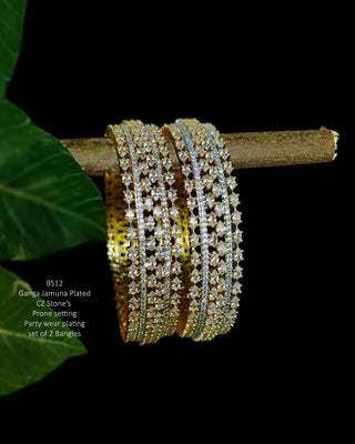 Eshita Gold-Plated Bangles - AD Bangles | Side Angle View | Buy Online India | Zevarly