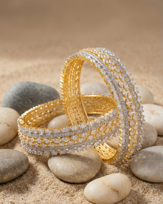 Eshita Gold-Plated Bangles - AD Bangles | Side Angle View | Buy Online India | Zevarly