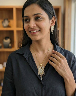 Garvita Gleam Pendant Set - AD Pendant Set | Main Product View | Buy Online India | Zevarly