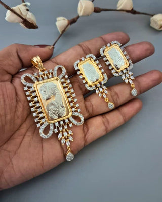 Garvita Gleam Pendant Set - AD Pendant Set | Full Set View | Buy Online India | Zevarly