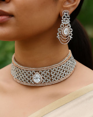 Godhuli Necklace Choker Set - AD Necklace Set | Main Product View | Buy Online India | Zevarly