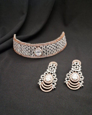 Godhuli Necklace Choker Set - AD Necklace Set | Main Product View | Buy Online India | Zevarly