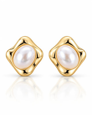 Anti Tarnish Polished Gold with Pearl Stud - Lydia