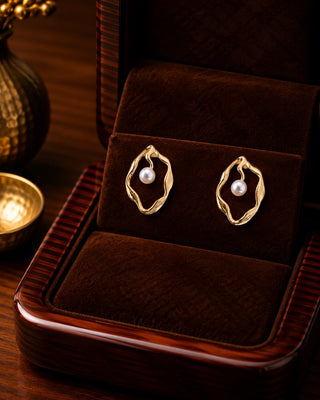 Anti Tarnish Polished Gold with Pearl Stud - Ruhani