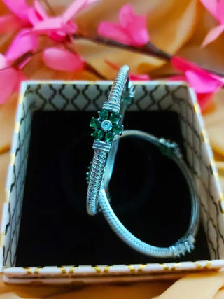 Griti Charming Silver Plated Bangles - AD Bangles | Side Angle View | Buy Online India | Zevarly