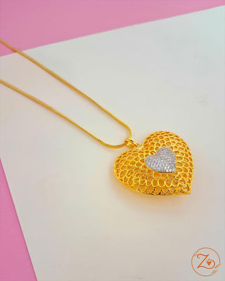 Heart's Key Locket - AD Pendant Set | Detail View | Buy Online India | Zevarly
