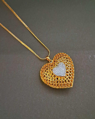 Heart's Key Locket - AD Pendant Set | Model Wearing View | Buy Online India | Zevarly