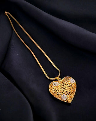 Humanva Designer Locket with Chain - AD Pendant Set | Side Angle View | Buy Online India | Zevarly