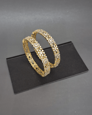 Idhika Gold-Plated Bangles - AD Bangles | Side Angle View | Buy Online India | Zevarly