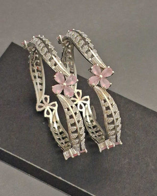 Indrasena Flower Rhodium Silver Bangles with intricate floral design