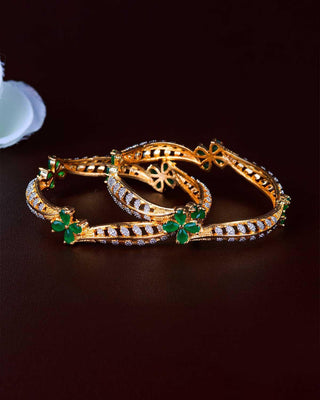 Indrati Floral AD Two Tone Bangles - AD Bangles | Side Angle View | Buy Online India | Zevarly