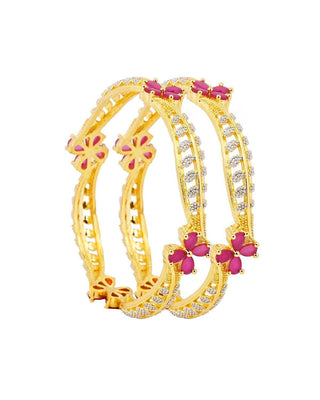 Indrati Floral AD Two Tone Bangles - AD Bangles | Back View | Buy Online India | Zevarly