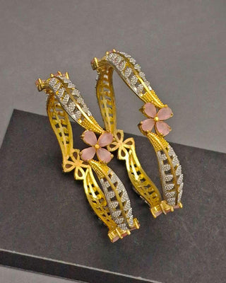 Indrati Floral AD Two Tone Bangles - AD Bangles | Back View | Buy Online India | Zevarly