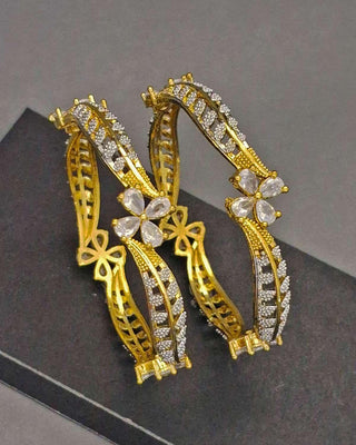Indrati Floral AD Two Tone Bangles - AD Bangles | Back View | Buy Online India | Zevarly