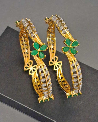 Indrati Floral AD Two Tone Bangles - AD Bangles | Back View | Buy Online India | Zevarly