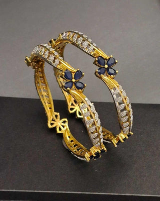 Indrati Floral AD Two Tone Bangles - AD Bangles | Back View | Buy Online India | Zevarly
