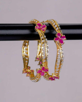 Indrati Floral AD Two Tone Bangles - AD Bangles | Back View | Buy Online India | Zevarly