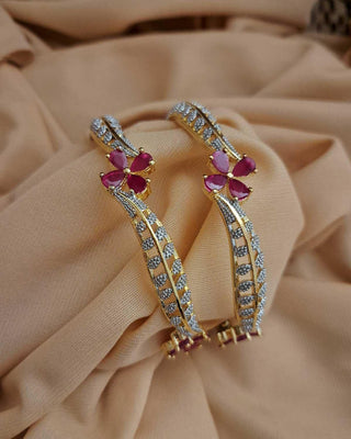 Indrati Floral AD Two Tone Bangles - AD Bangles | Back View | Buy Online India | Zevarly