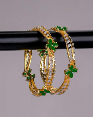 Indrati Floral AD Two Tone Bangles - AD Bangles | Back View | Buy Online India | Zevarly