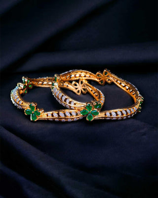 Indrati Floral AD Two Tone Bangles - AD Bangles | Back View | Buy Online India | Zevarly