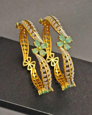 Indrati Floral AD Two Tone Bangles - AD Bangles | Back View | Buy Online India | Zevarly