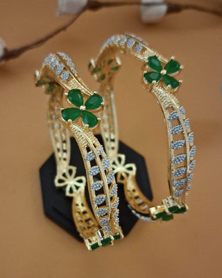 Indrati Floral AD Two Tone Bangles - AD Bangles | Lifestyle Shot | Buy Online India | Zevarly