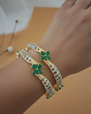 Indrati Floral AD Two Tone Bangles - AD Bangles | Lifestyle Shot | Buy Online India | Zevarly
