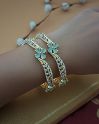 Indrati Floral AD Two Tone Bangles - AD Bangles | Lifestyle Shot | Buy Online India | Zevarly