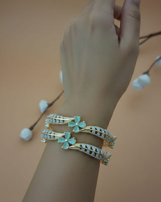 Indrati Floral AD Two Tone Bangles - AD Bangles | Lifestyle Shot | Buy Online India | Zevarly