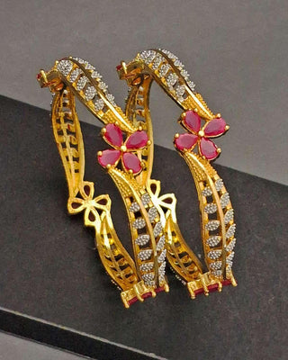 Indrati Floral AD Two Tone Bangles - AD Bangles | Main Product View | Buy Online India | Zevarly