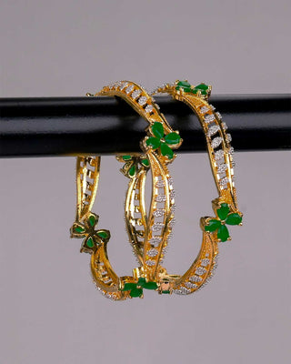 Indrati Floral American Diamond Bangles white Background Green Image