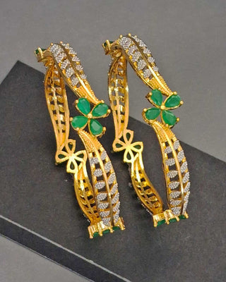 Indrati Floral American Diamond Bangles white Background Green Stone Image