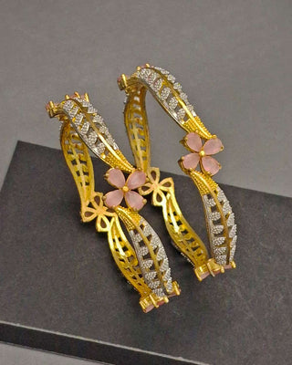 Indrati Floral American Diamond Bangles white Background Pink Image