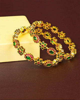 Jamaika Radiant CZ Bangles - Elegant gold-plated bangles adorned with sparkling Side View