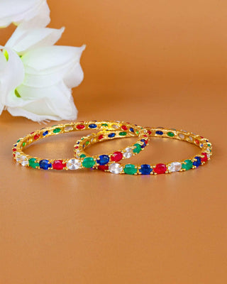 Jivikia American Diamond Bangles Multi Color - AD Bangles | Side Angle View | Buy Online India | Zevarly