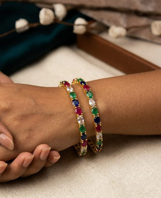 Jivikia American Diamond Bangles Multi Color - AD Bangles | Side Angle View | Buy Online India | Zevarly