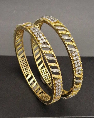 Kannaki American Diamond Bangles showcasing intricate design and sparkling American diamonds front view