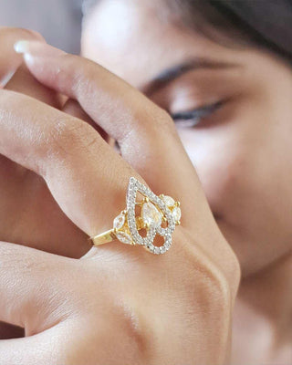 Kathyayini Glamour Ring - American Diamond Ring | Model Wearing View | Buy Online India | Zevarly