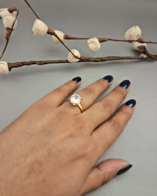 Kavira Shine Ring - American Diamond Ring | Front Close-Up | Buy Online India | Zevarly