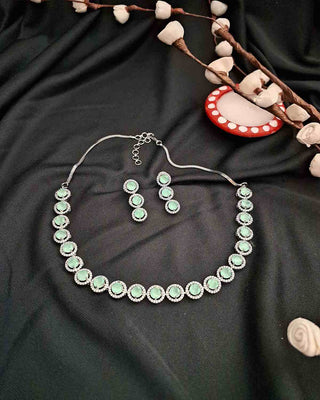  Ketki AD Mint Necklace Set featuring elegant mint-colored American diamonds